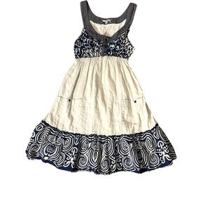 Cute Blue/Ivory I Love H81 Lined ButtonUp Women’s Dress With Pockets Medium